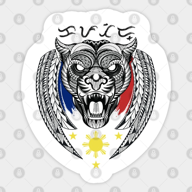 Philippine 3 Stars Sun / Tribal line Art Tiger / Black Panther / Baybayin word Kapatid (Sibling) Sticker by Pirma Pinas